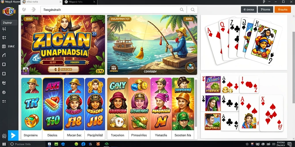 Screenshot menunjukkan beragam tema slot yang tersedia.